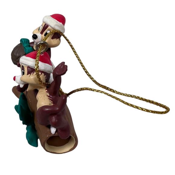 Vintage Disney Chip 'n' Dale Christmas Ornament Santa Hats on Log Holiday Decor - Picture 5 of 8
